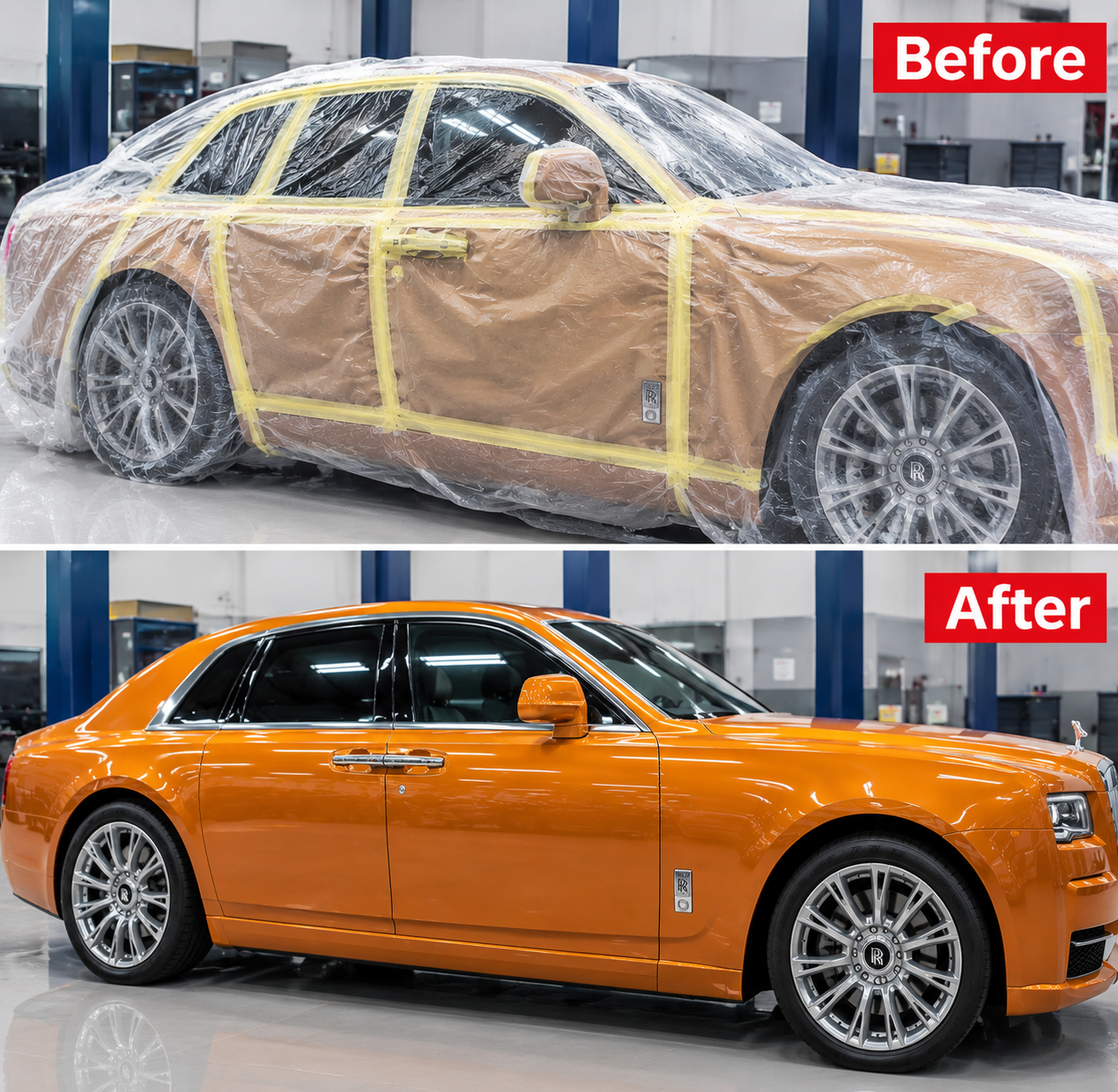 Professional car repair before and after